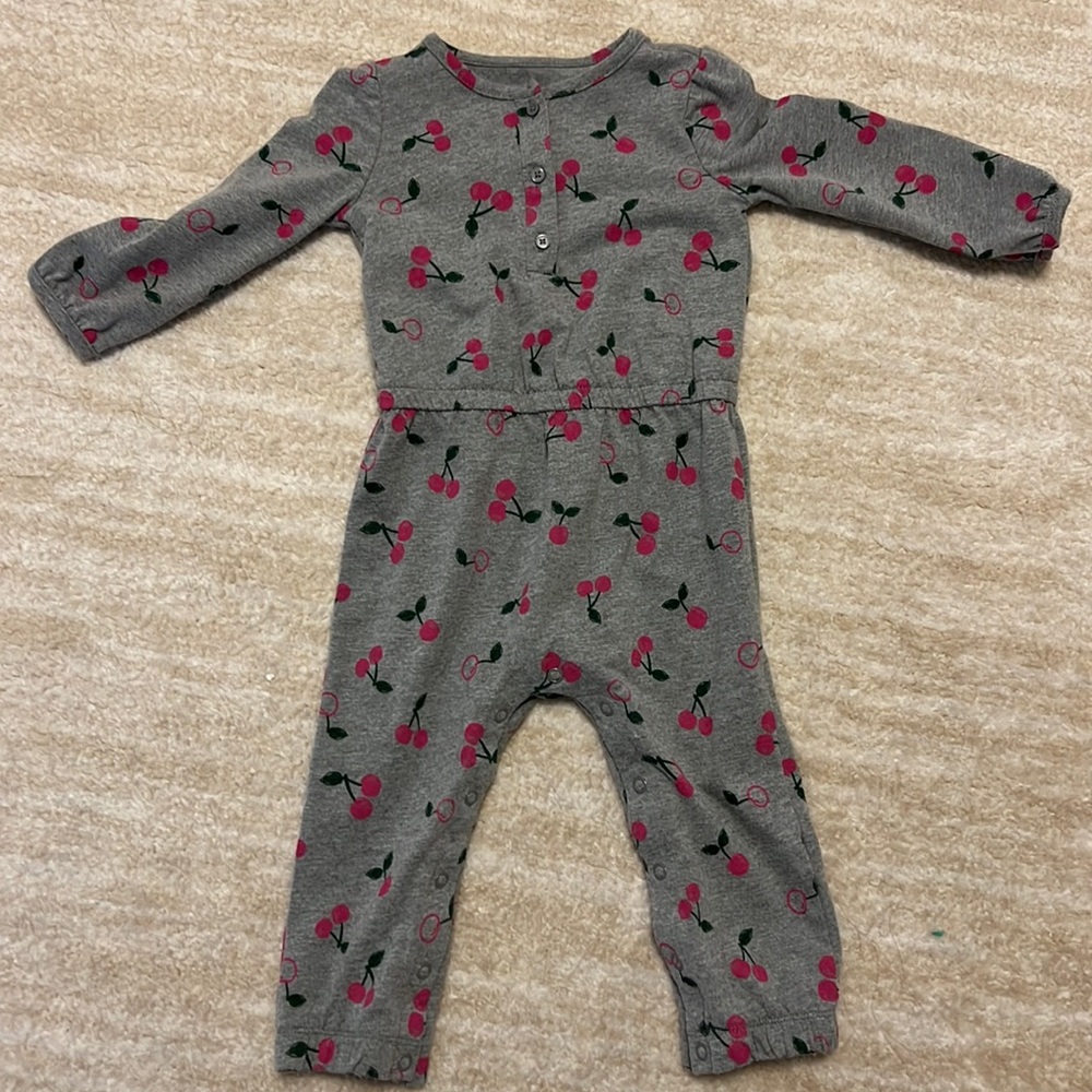 Baby Girls Just For One Carters Gray Cherry Jumpsuit! Never worn!